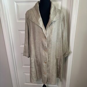 Flax Women's Linen Long Tunic Tan Beige Button Front Top Shirt Boho‎ Lagenlook L